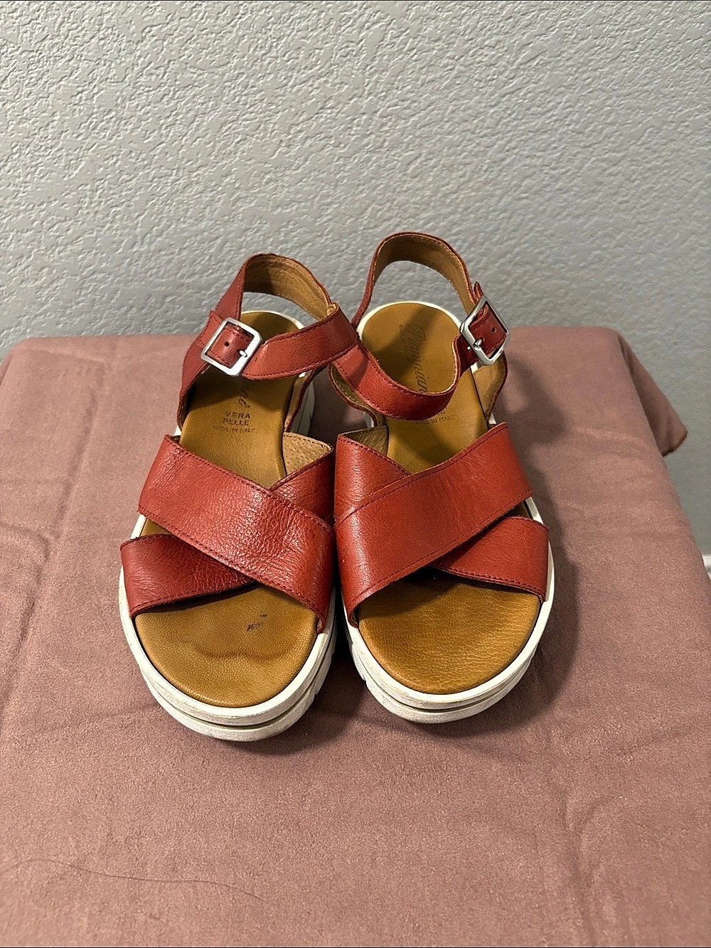 Red Platform Strap Sandals